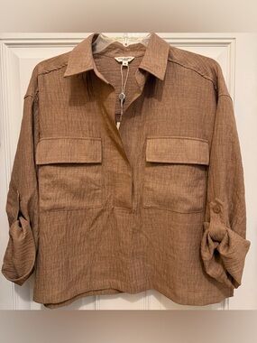 NWT Max Studio Brown Cargo  Casual Button-Down Shirt